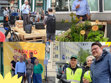 Collage aus vier Fotos, die Mitgliedes des Vorstandes der Hagener Grünen und der Ratsfraktion bei unterschiedlichen Anlässen gemeinsam mit Oberbürgermeister Erik O. Schulz zeigen.
