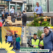 Collage aus vier Fotos, die Mitgliedes des Vorstandes der Hagener Grünen und der Ratsfraktion bei unterschiedlichen Anlässen gemeinsam mit Oberbürgermeister Erik O. Schulz zeigen.